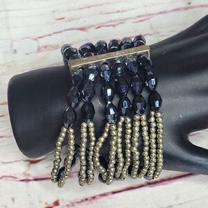 Vintage Hematite AB and Silvertone Beaded Bracelet
